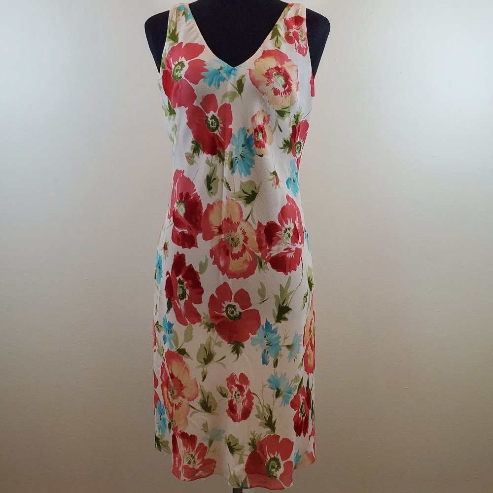 Ann Taylor Silk Cream Floral Midi Dress